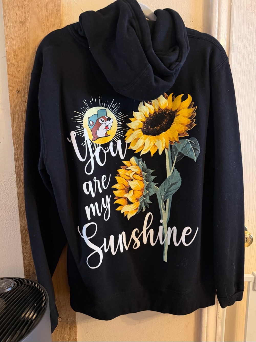 Black Hoodie with Sunflower Mascot Graphic - women’s Sweatshirt - Picture 2 of 2